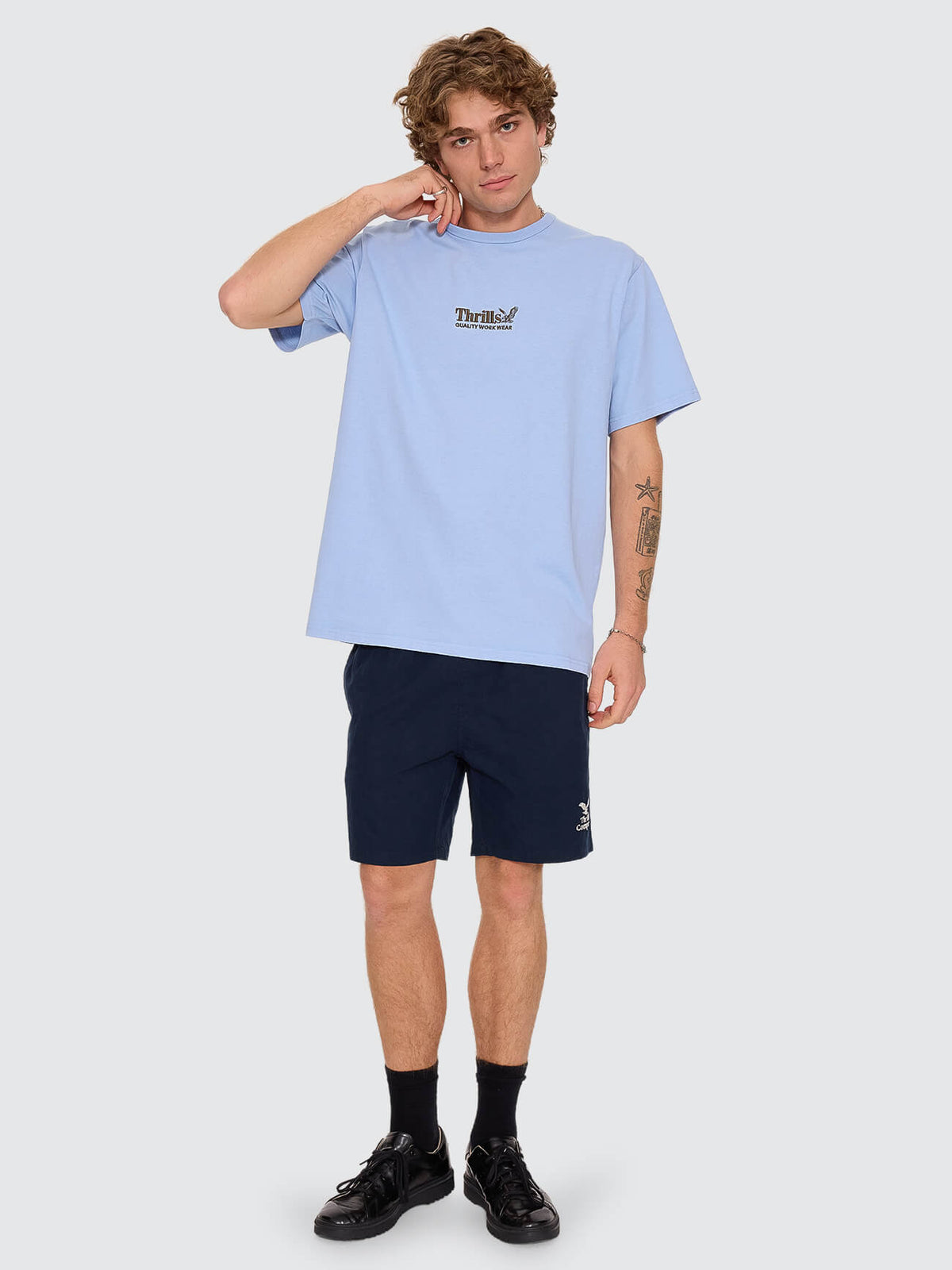 Thrills Workwear Embro Merch Fit Tee - Placid Blue XS