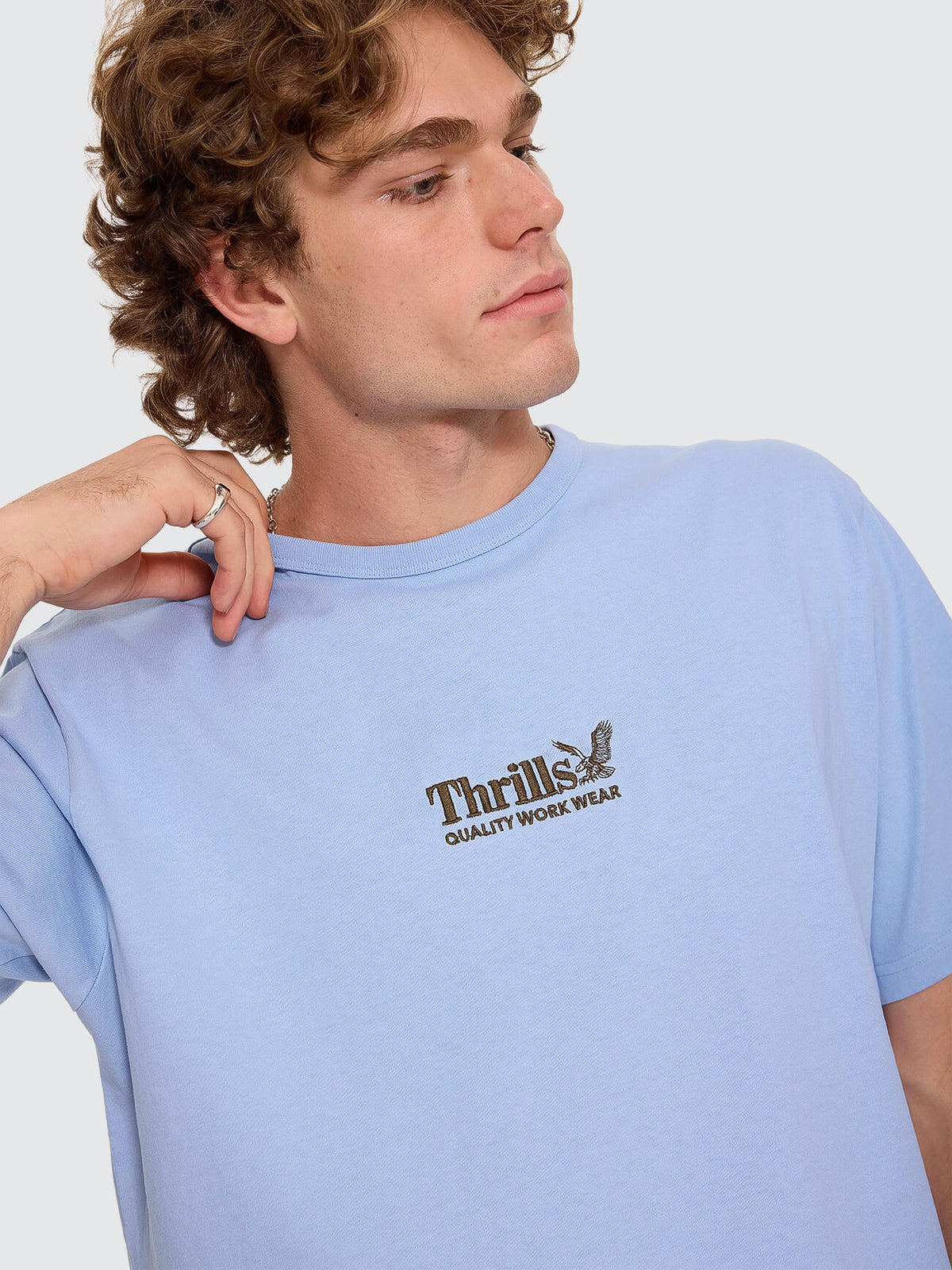 Thrills Workwear Embro Merch Fit Tee - Placid Blue XS