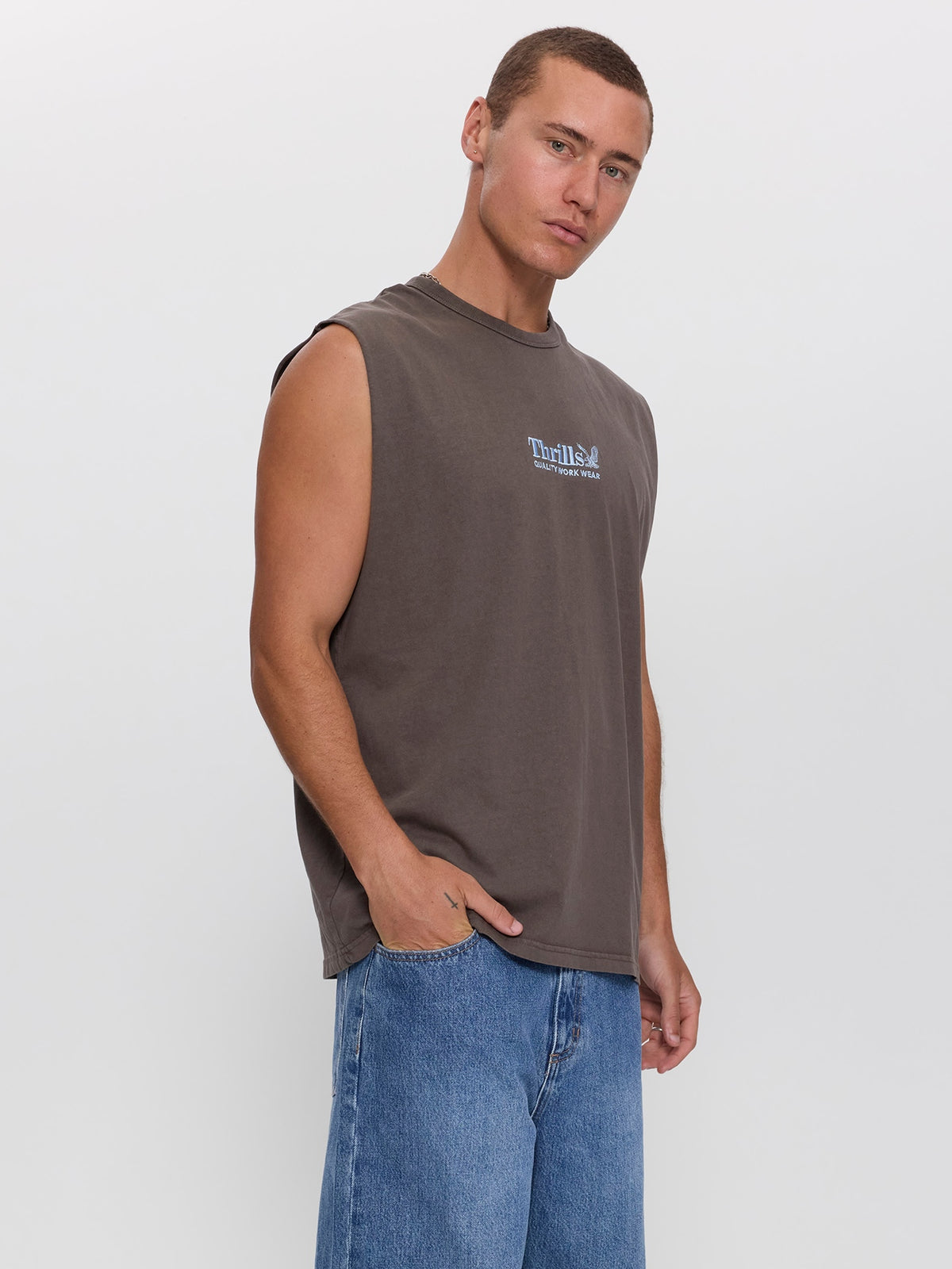 Thrills Workwear Embro Merch Fit Muscle Tee - Bungee Cord XS