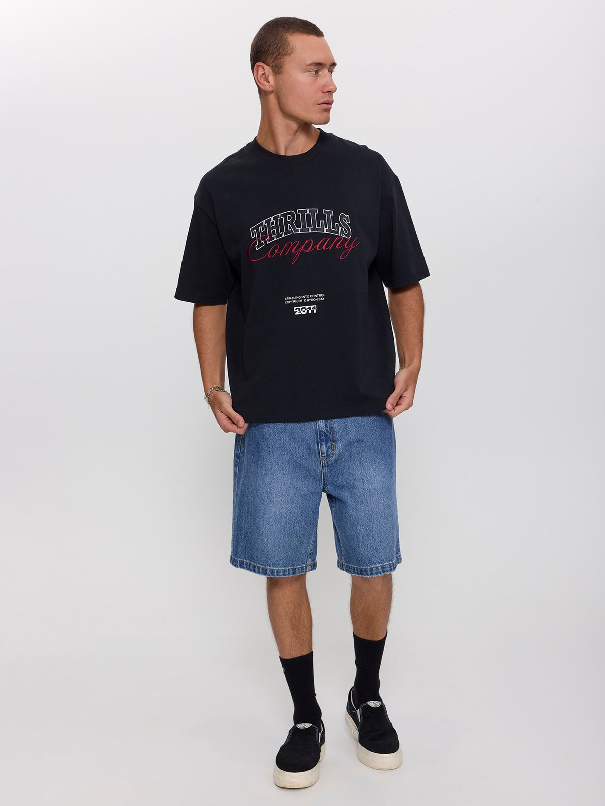 Spiraling Box Crop Tee - Washed Black XS
