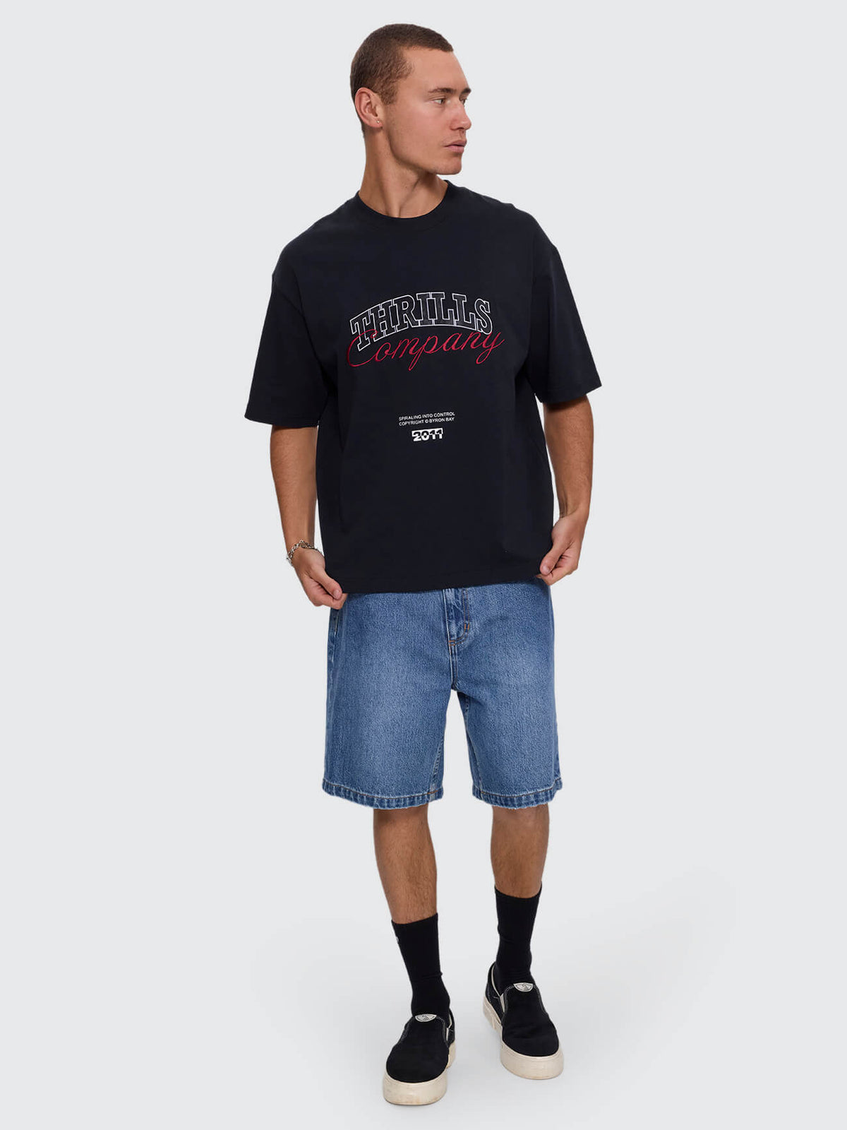 Spiraling Box Crop Tee - Washed Black XS