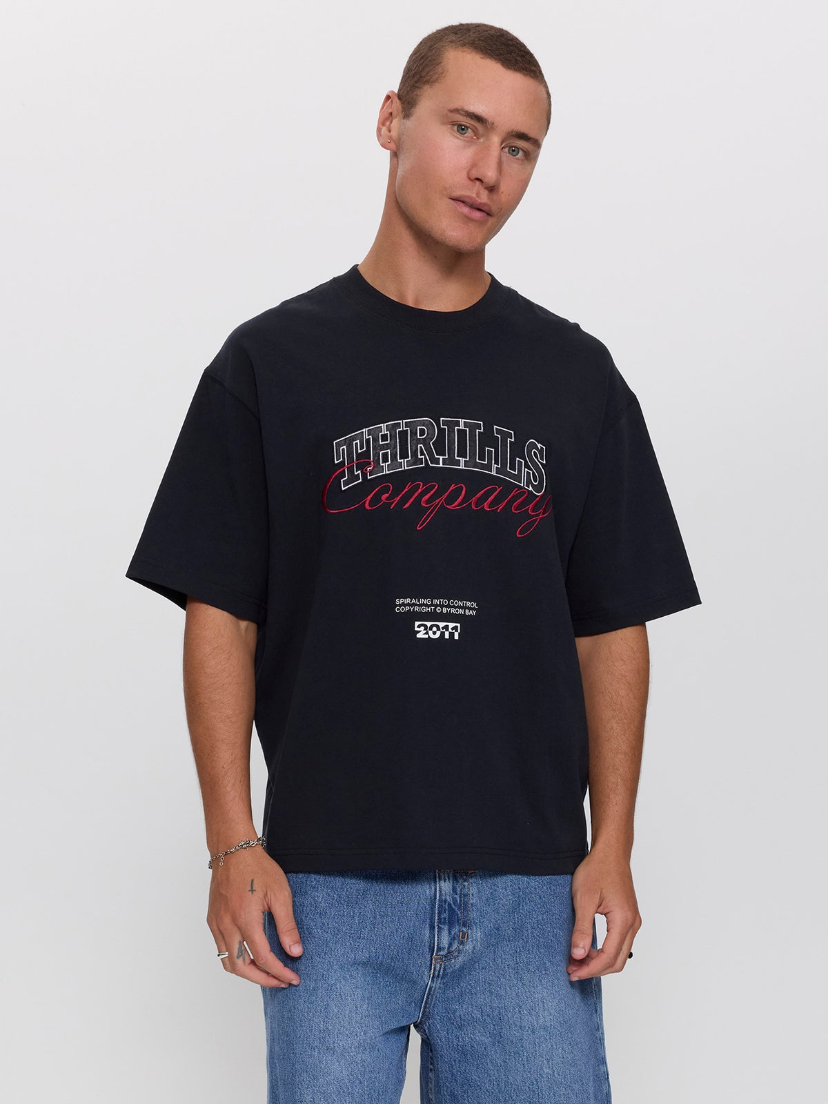 Spiraling Box Crop Tee - Washed Black XS