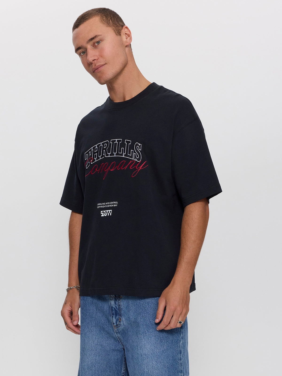 Spiraling Box Crop Tee - Washed Black XS
