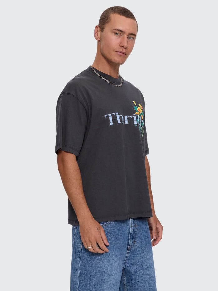 Flowers Of Tomorrow Box Crop Applique Tee - Dark Charcoal XS