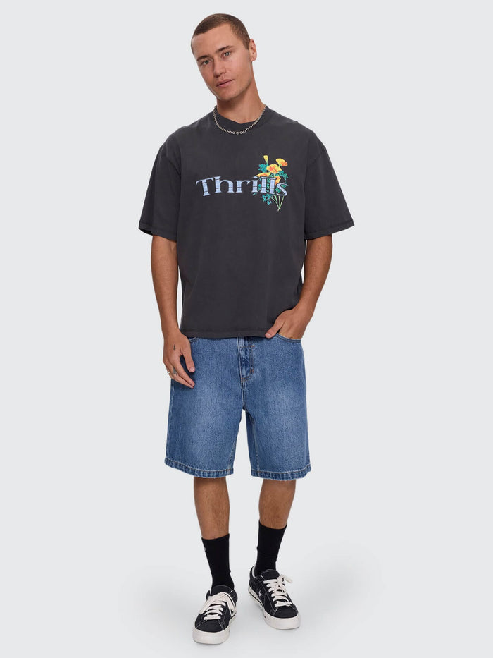 Flowers Of Tomorrow Box Crop Applique Tee - Dark Charcoal XS