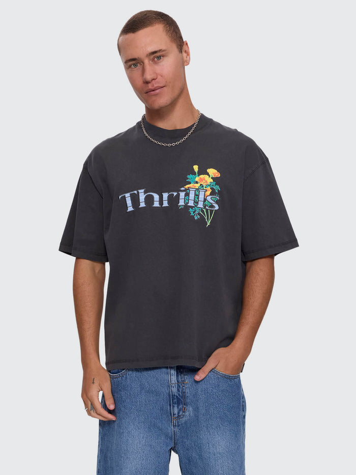 Flowers Of Tomorrow Box Crop Applique Tee - Dark Charcoal XS