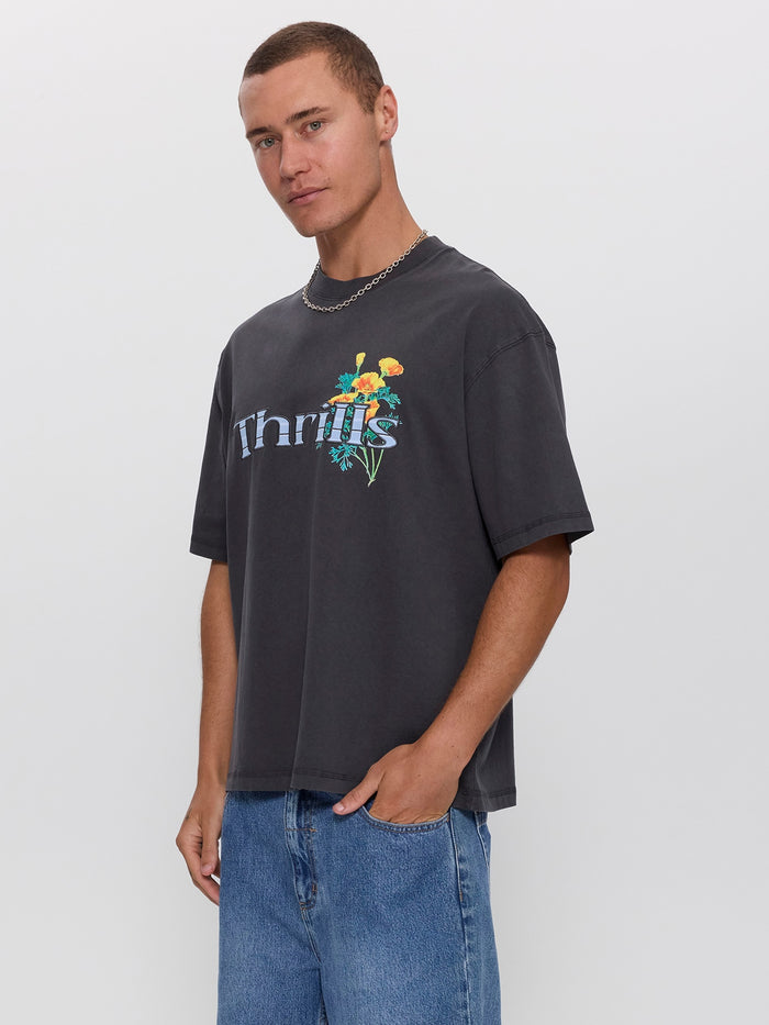 Flowers Of Tomorrow Box Crop Applique Tee - Dark Charcoal XS