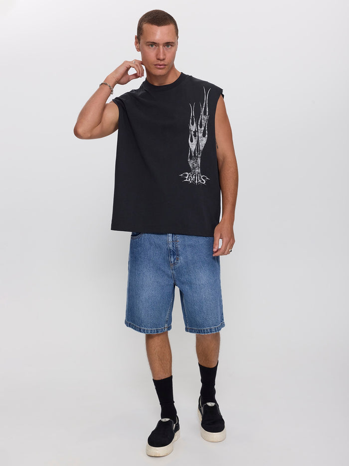 Matter of Flame Box Crop Muscle Tee - Faded Black XS