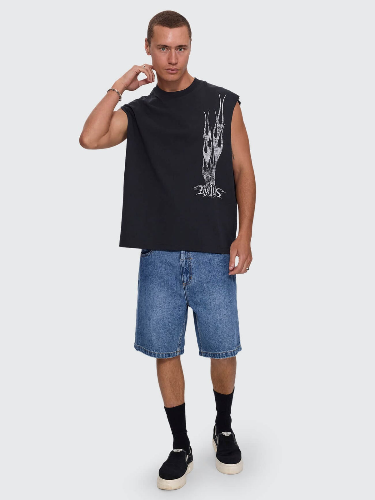 Matter of Flame Box Crop Muscle Tee - Faded Black XS
