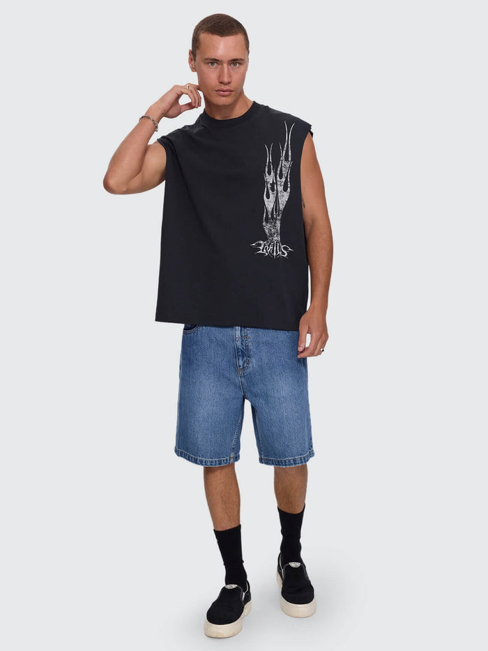 Matter of Flame Box Crop Muscle Tee - Faded Black XS