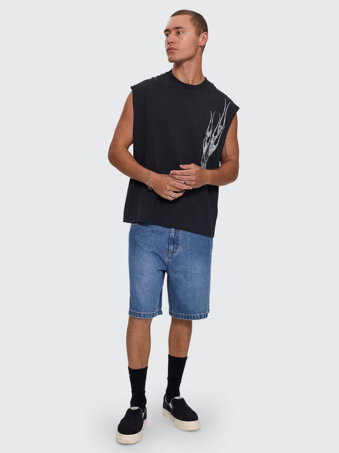 Matter of Flame Box Crop Muscle Tee - Faded Black XS