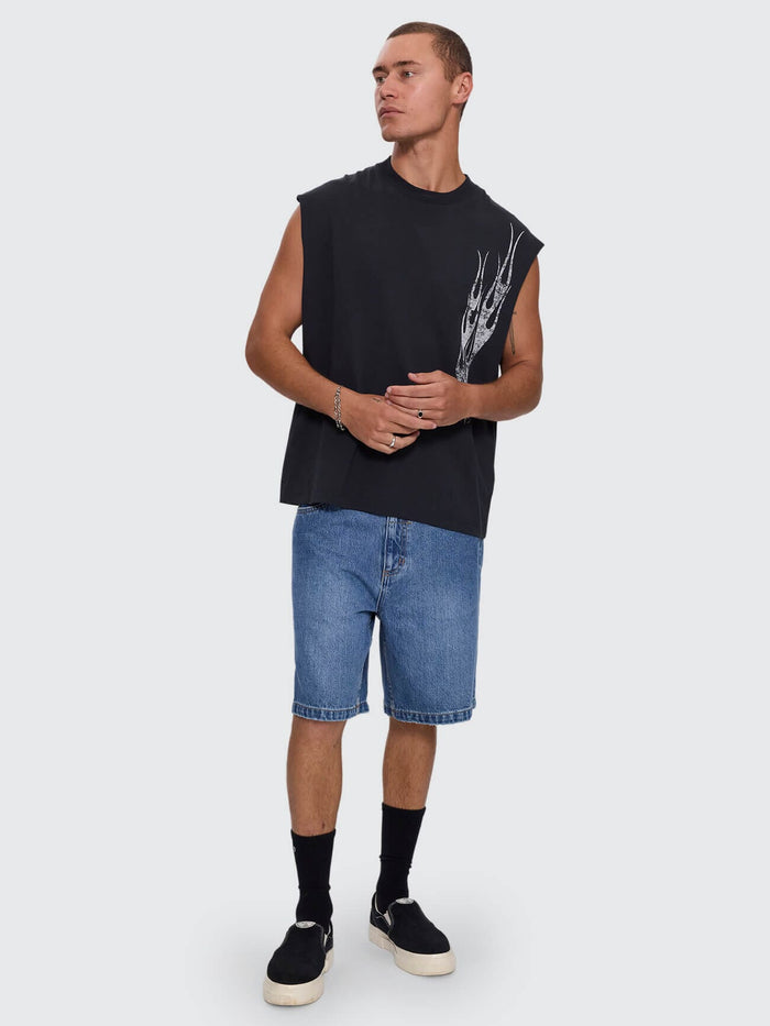Matter of Flame Box Crop Muscle Tee - Faded Black XS