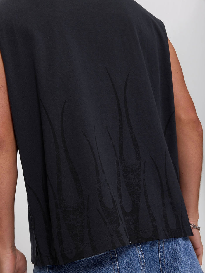 Matter of Flame Box Crop Muscle Tee - Faded Black XS