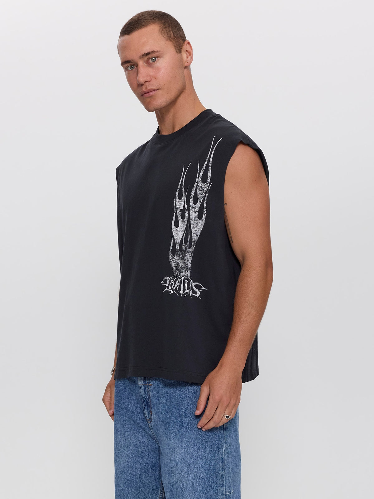 Matter of Flame Box Crop Muscle Tee - Faded Black XS