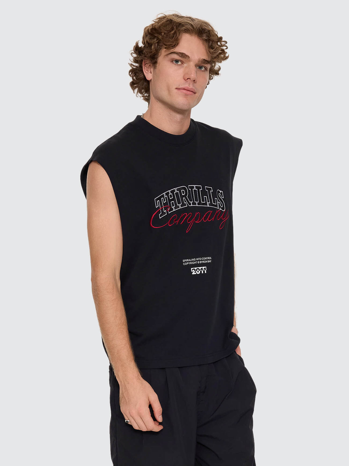 Spiraling Oversize Box Crop Muscle Tee - Washed Black XS