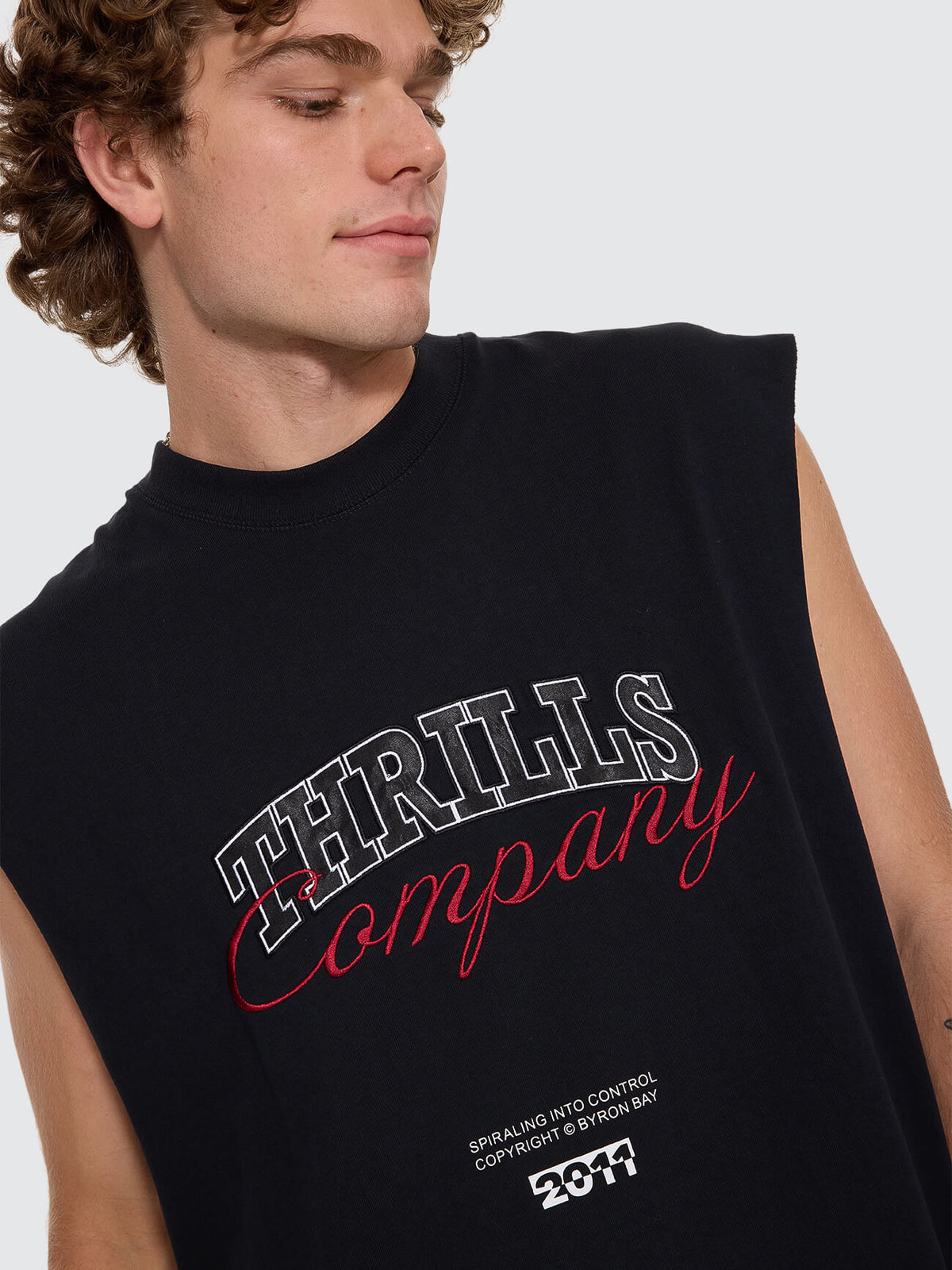 Spiraling Oversize Box Crop Muscle Tee - Washed Black XS