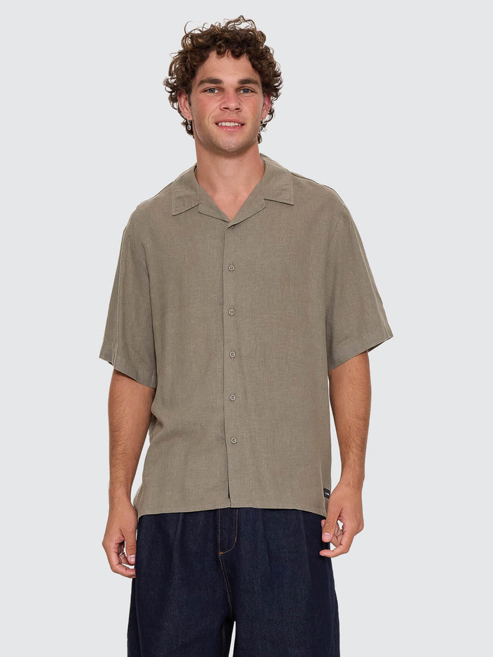 Hemp Minimal Thrills Cropped Bowling Shirt - Dust Army XS