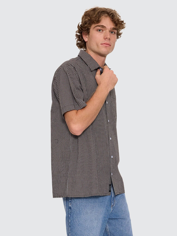 Split Decision Short Sleeve Check Shirt - Postal Brown XS
