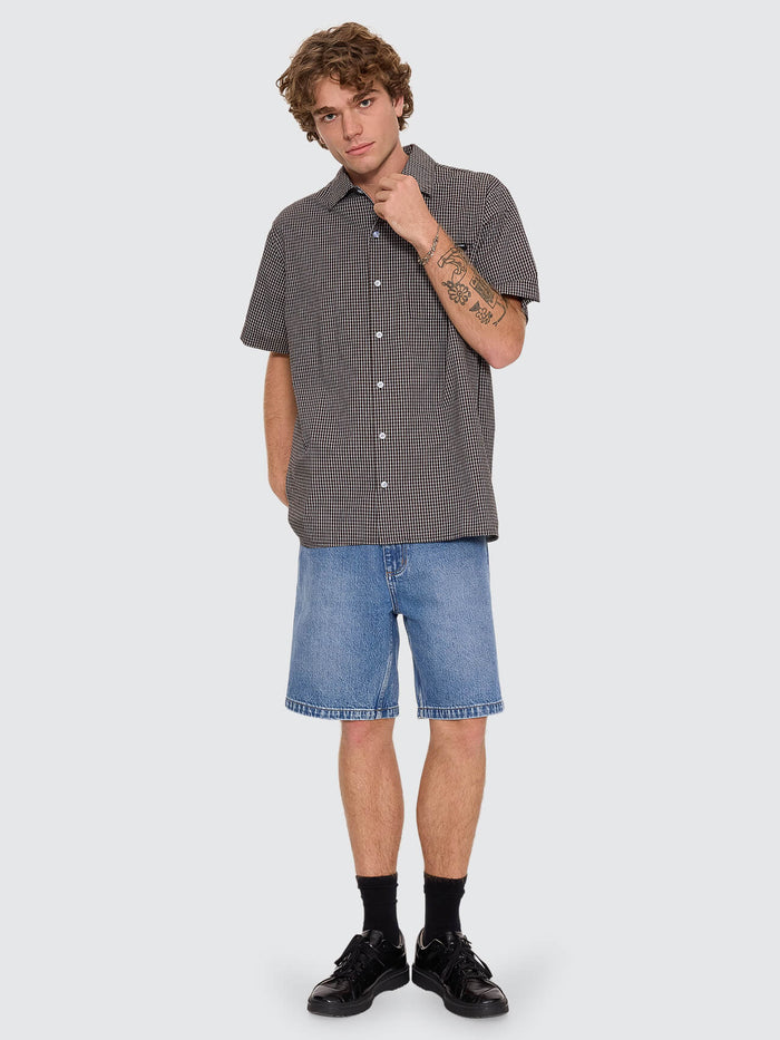 Split Decision Short Sleeve Check Shirt - Postal Brown XS
