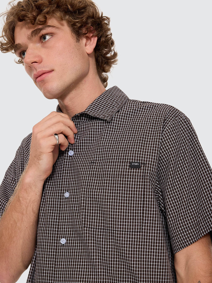 Split Decision Short Sleeve Check Shirt - Postal Brown XS