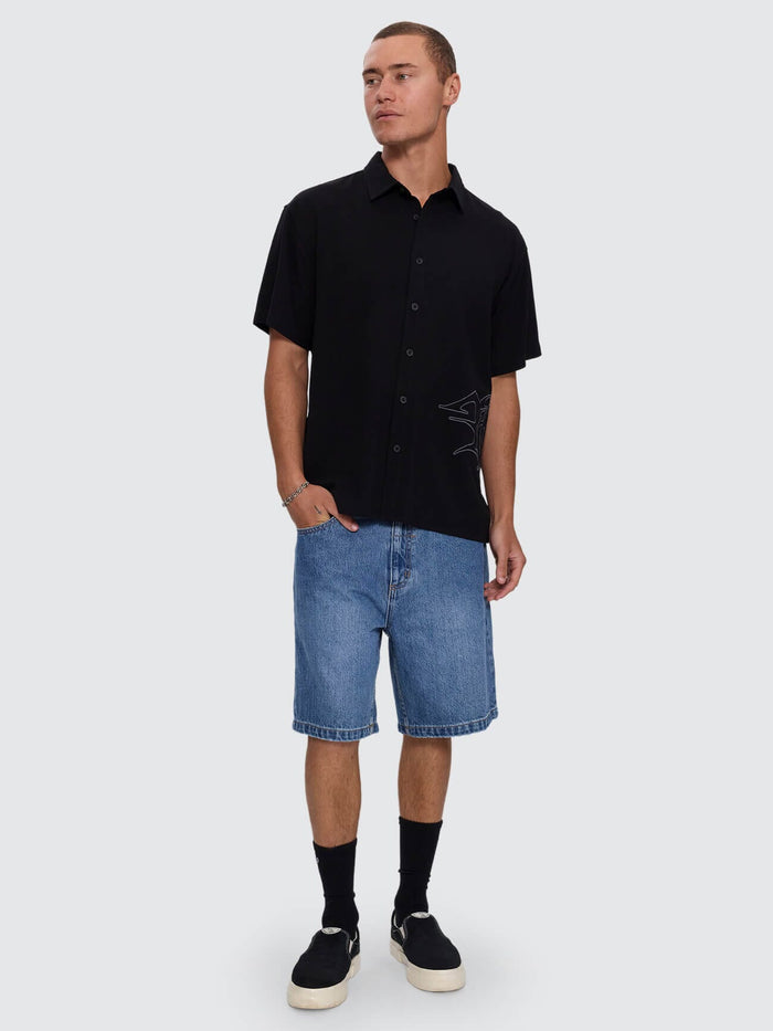 Mind Over Matter Cropped Short Sleeve Shirt - Black XXS