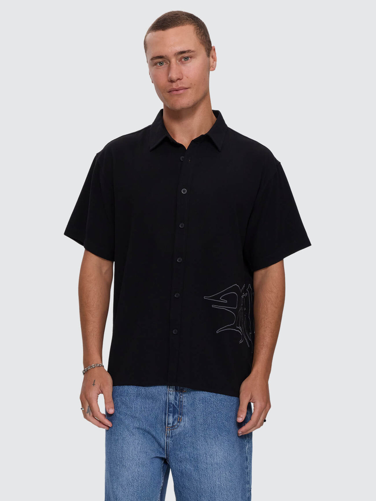 Mind Over Matter Cropped Short Sleeve Shirt - Black XXS