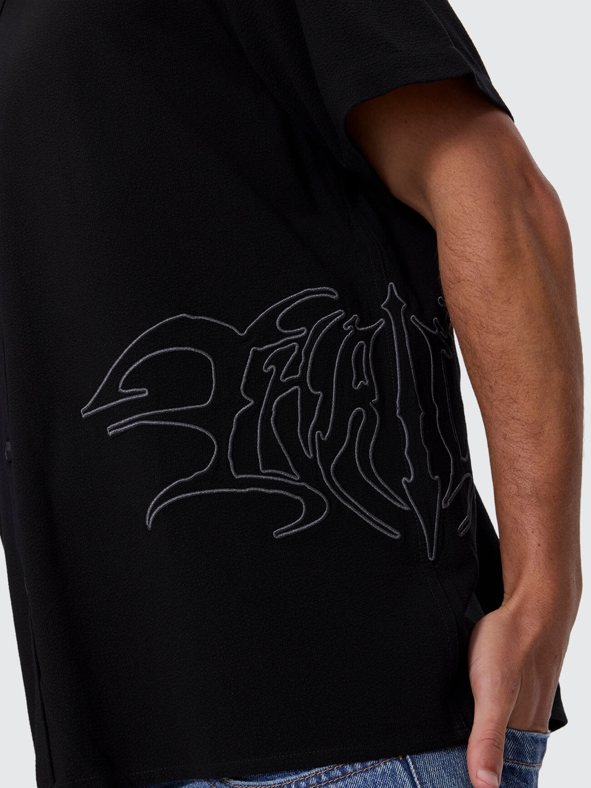 Mind Over Matter Cropped Short Sleeve Shirt - Black XXS