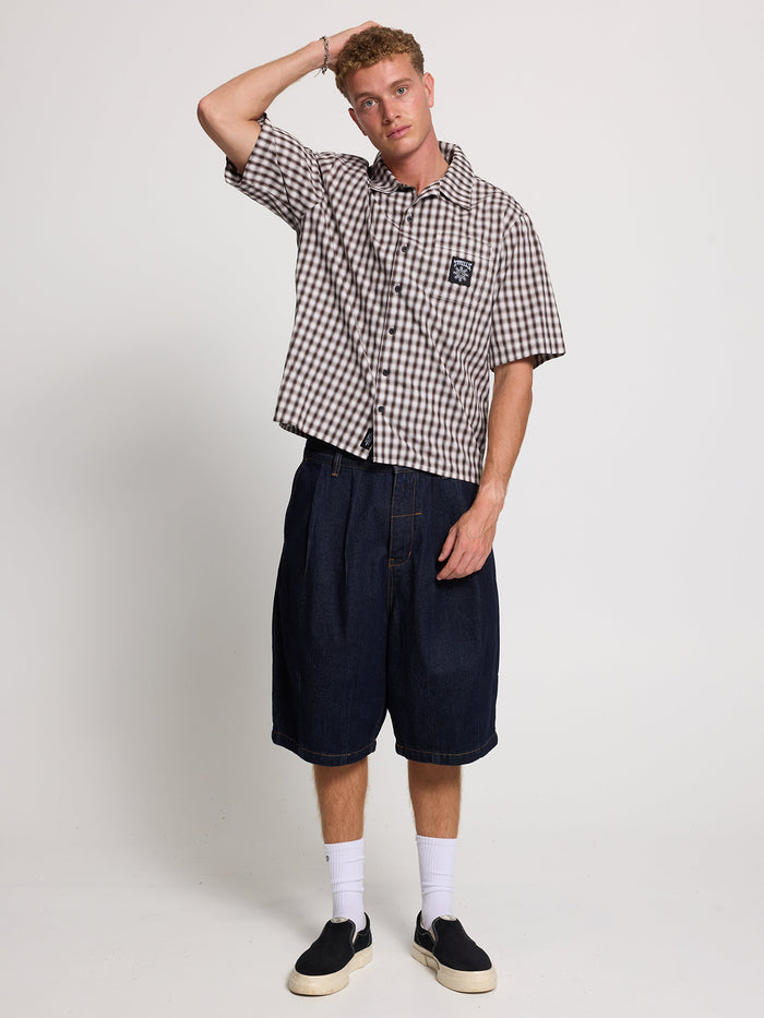 Stagger Cropped Short Sleeve Shirt - Black XS