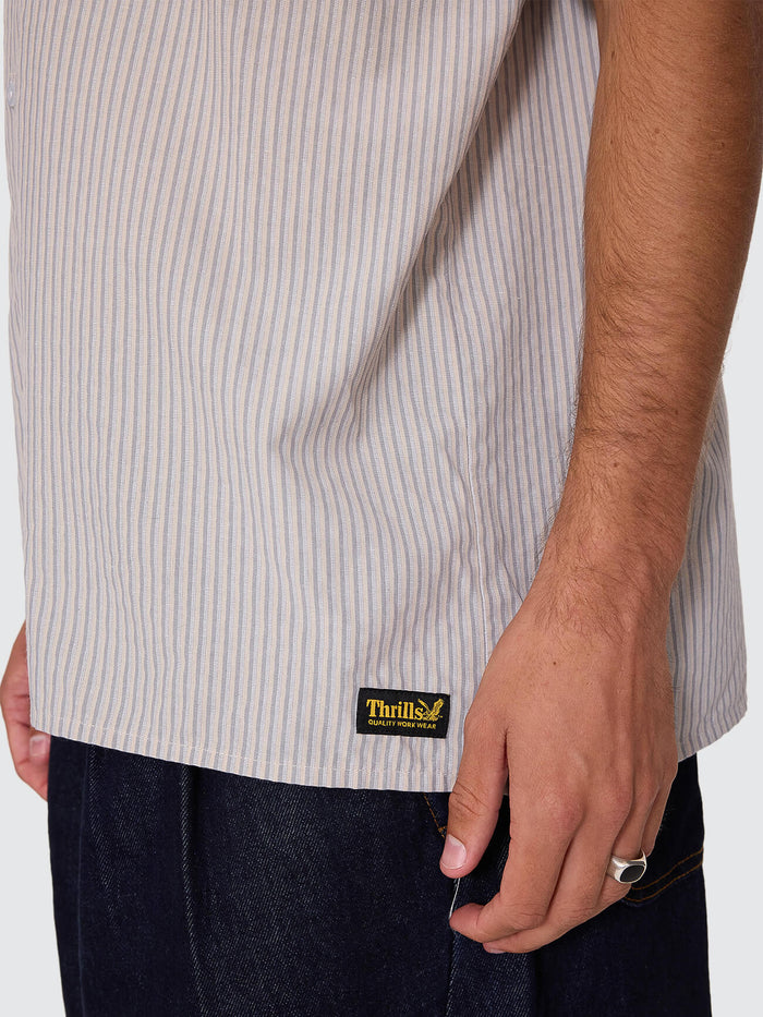 Thrills Union Short Sleeve Stripe Work Shirt - Placid Blue XS