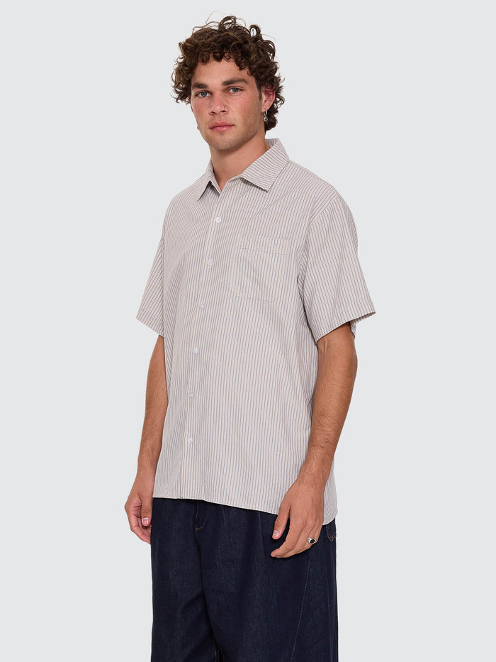 Thrills Union Short Sleeve Stripe Work Shirt - Placid Blue XS