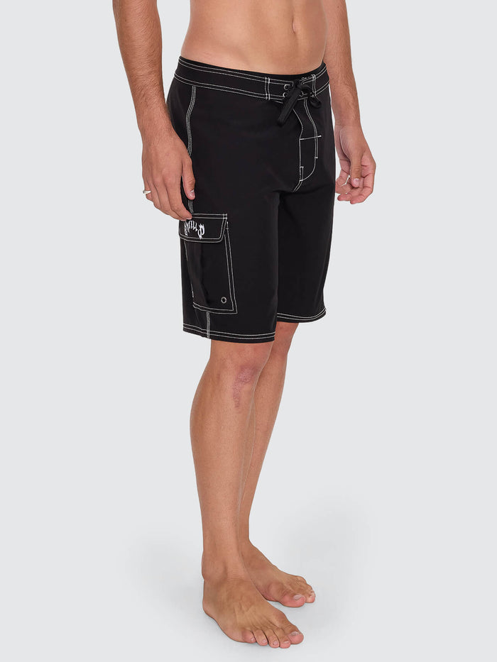 Staggered Panel Boardshort - Black - Surf the Web 26