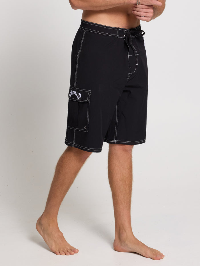Staggered Panel Boardshort - Black - Surf the Web 26