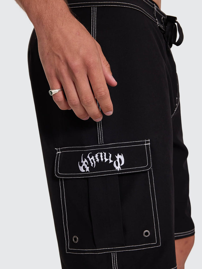 Staggered Panel Boardshort - Black - Surf the Web 26