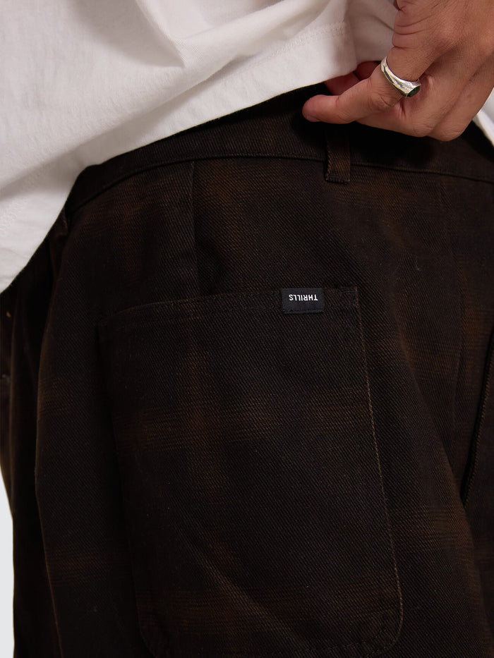 Chaos Barrel Leg Check Balloon Baggy Short - Tarmac - Black 26