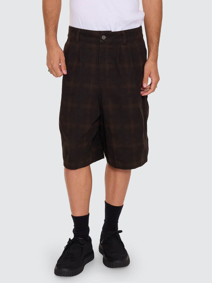 Chaos Barrel Leg Check Balloon Baggy Short - Tarmac - Black 26