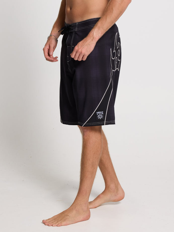 Dagger Boardshort - Black Plaid 26