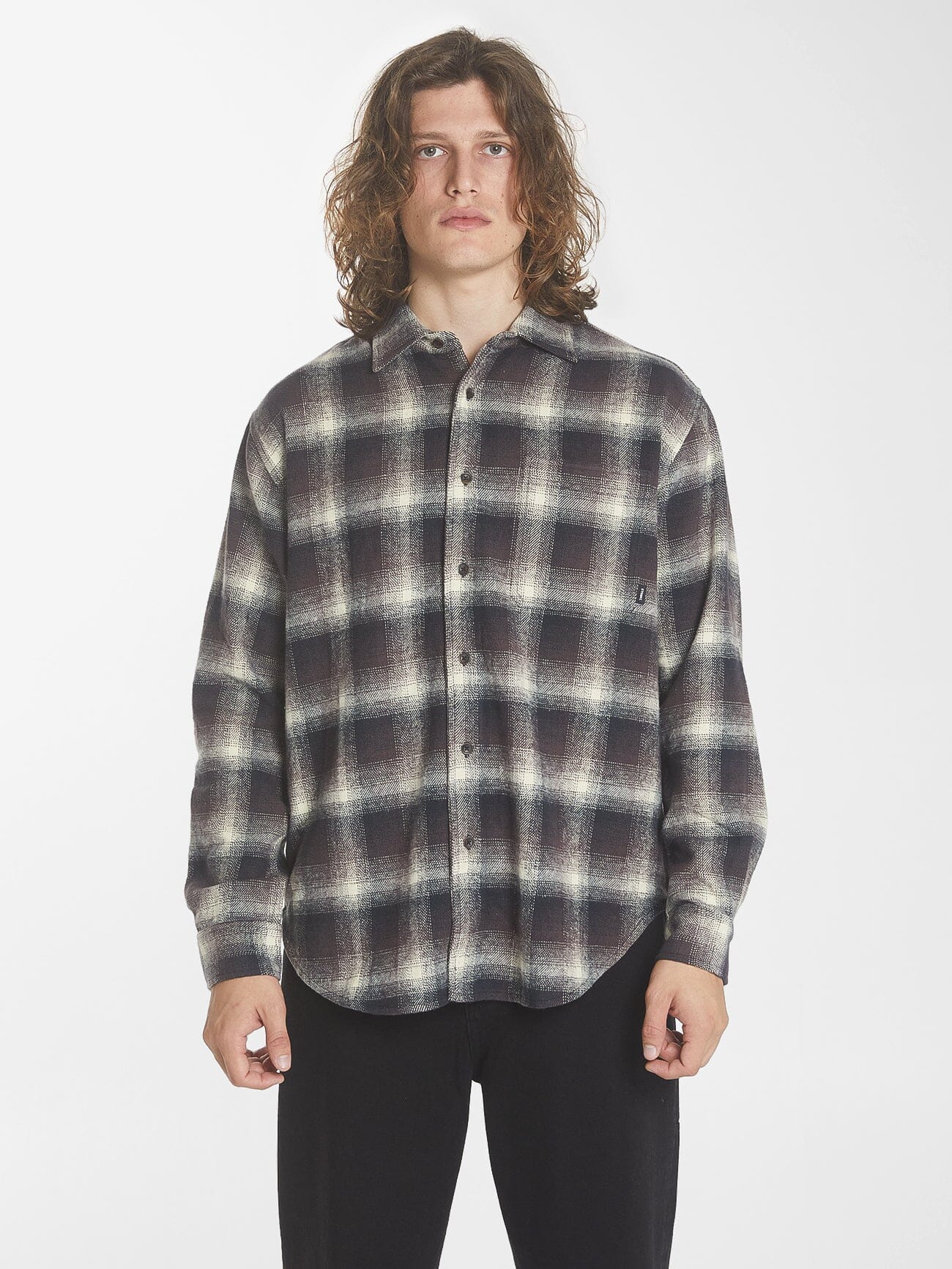 Barrio Long Sleeve Flannel Shirt - Deep Plum XS