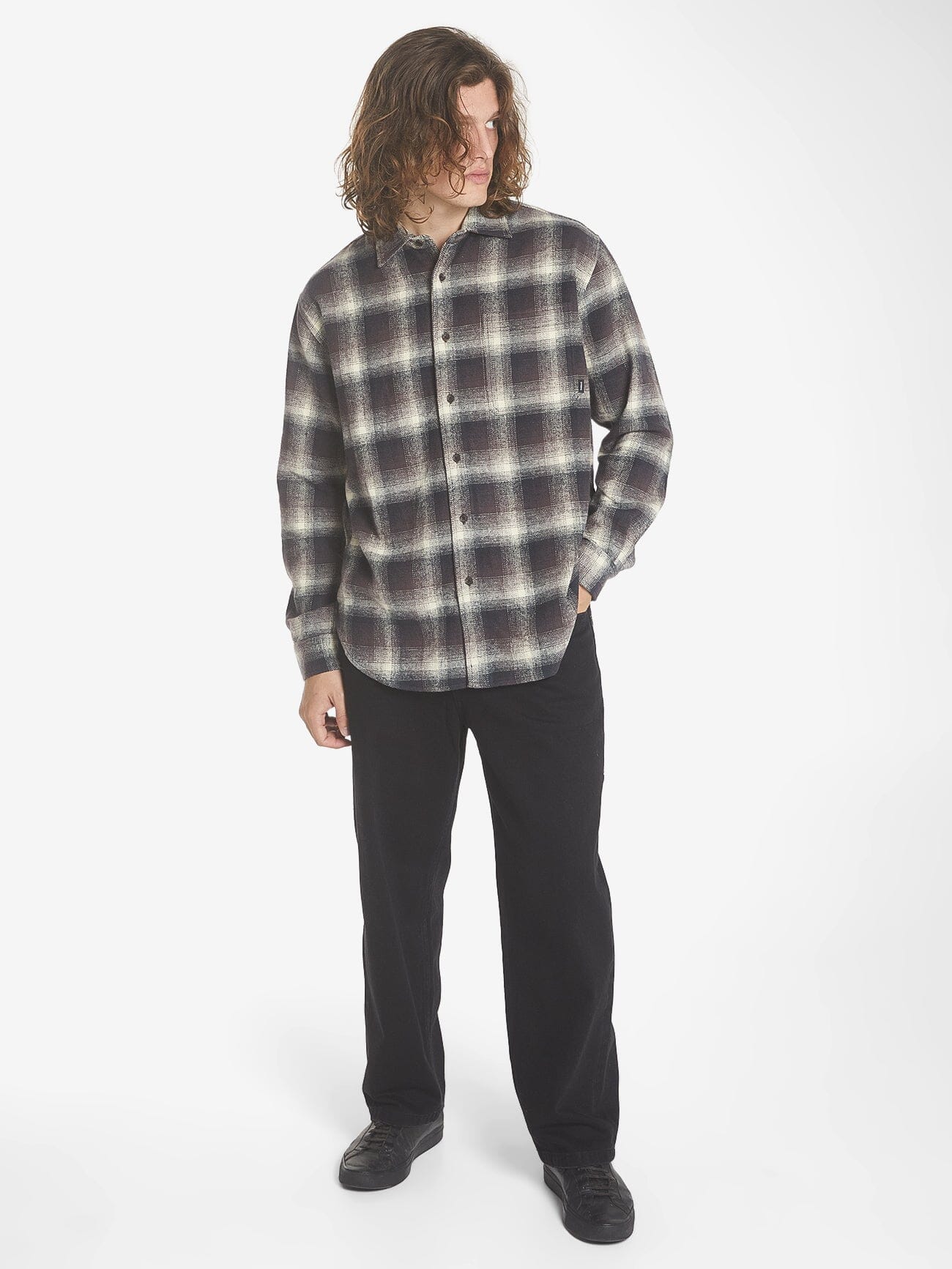 Barrio Long Sleeve Flannel Shirt - Deep Plum XS