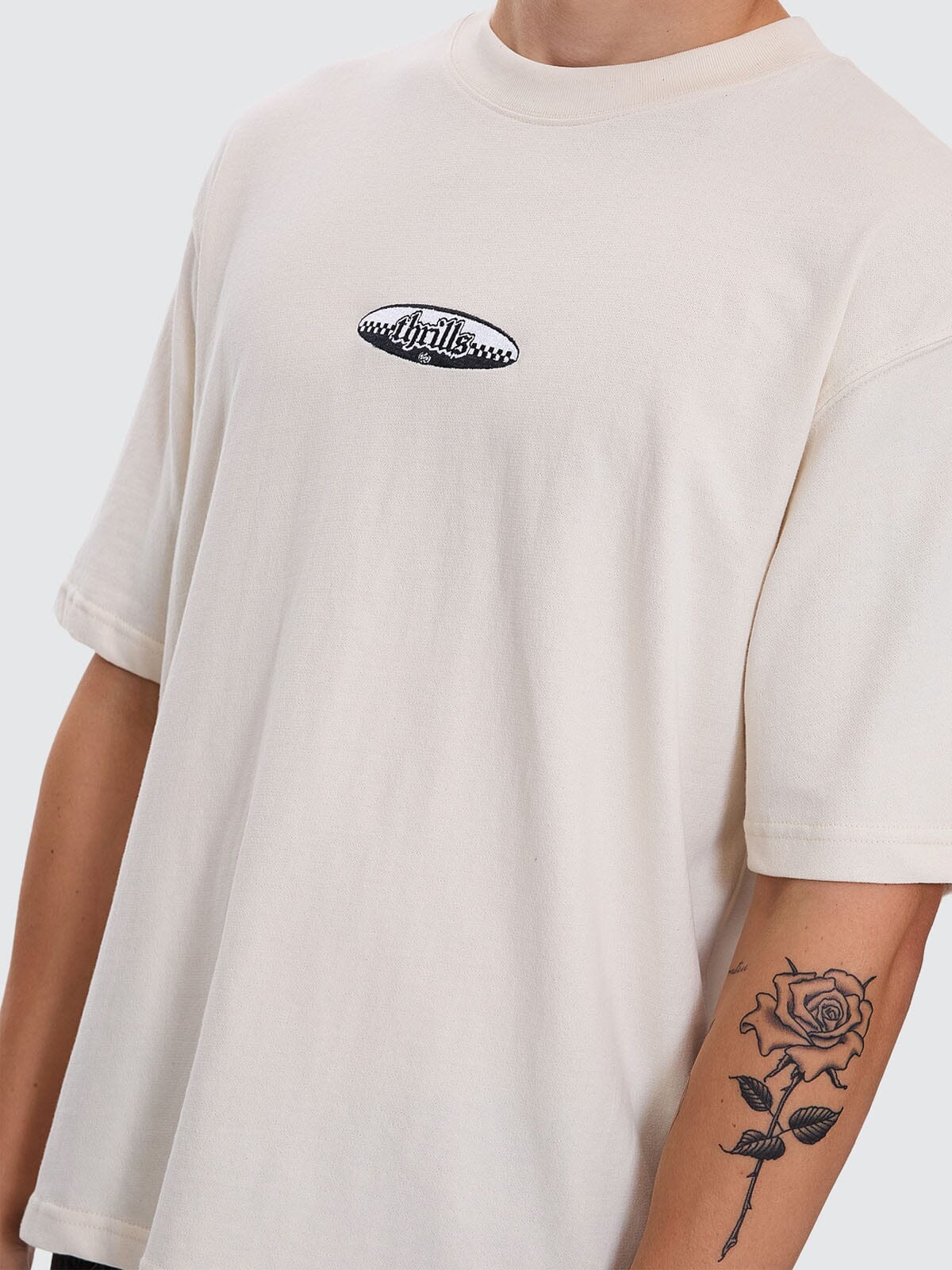 Lifted Spirits Embro Box Fit Oversize Short Tee - Unbleached XS