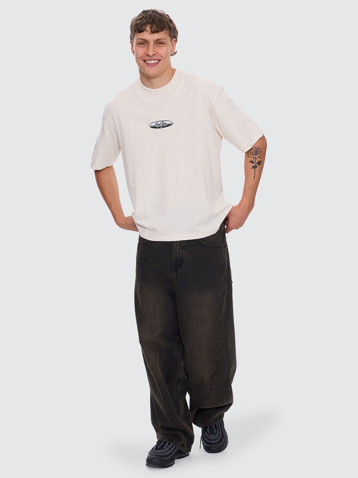Lifted Spirits Embro Box Fit Oversize Short Tee - Unbleached XS