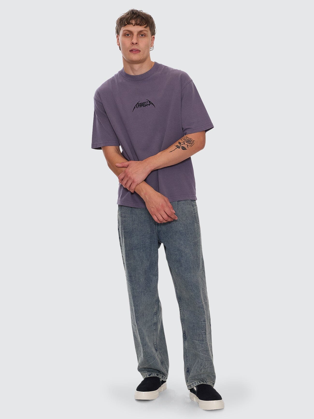 Limitless Mind Embro Box Fit Oversize Short Tee - Purple Ash XS