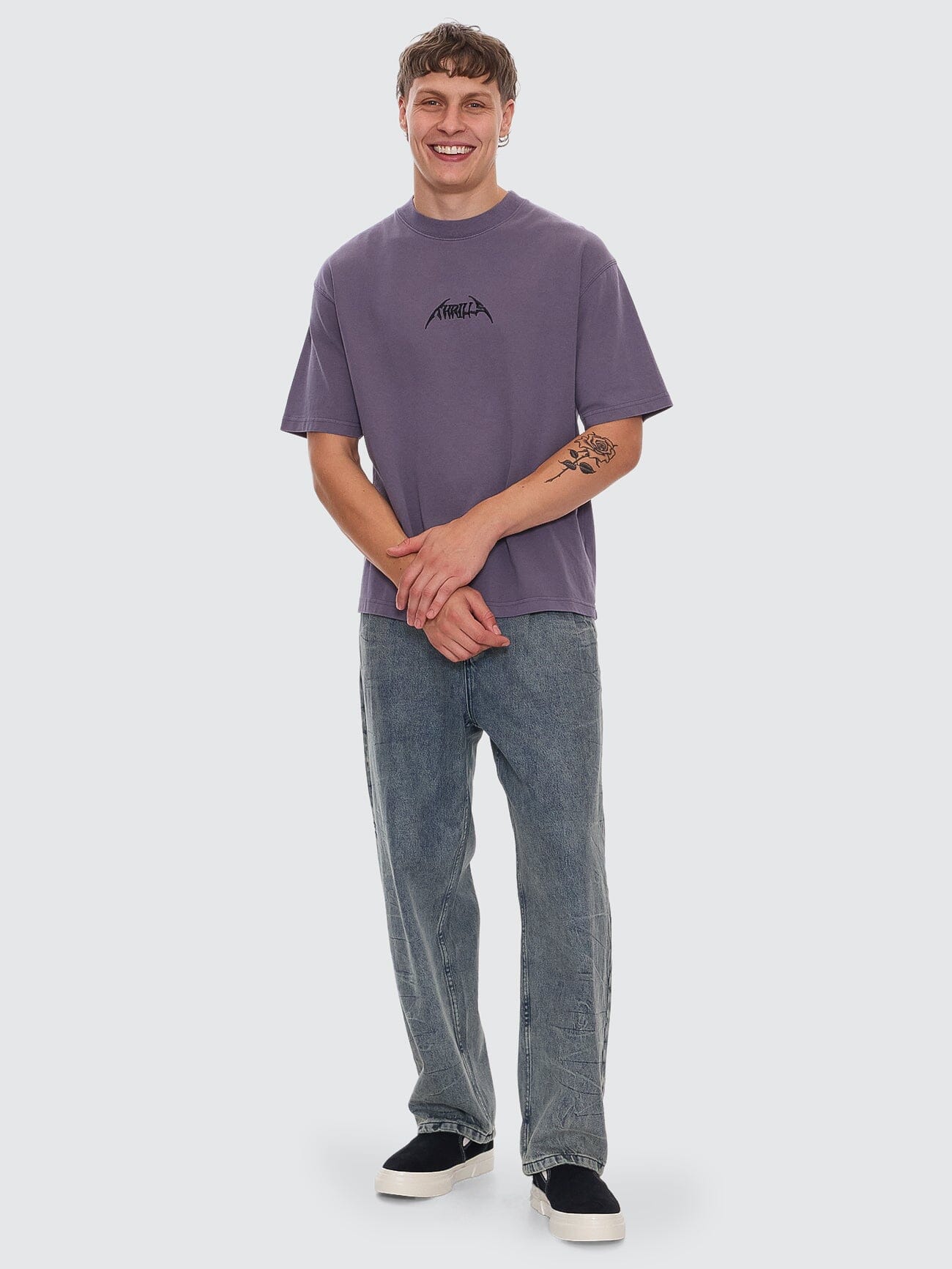 Limitless Mind Embro Box Fit Oversize Short Tee - Purple Ash XS