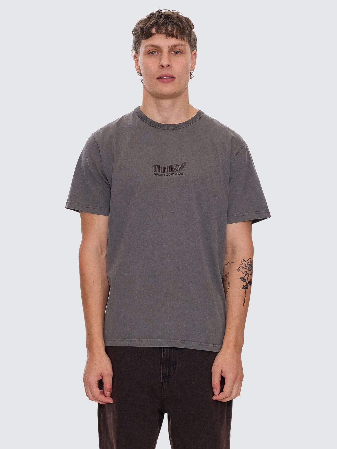 Thrills Workwear Embro Merch Fit Tee - Charcoal Rose XS