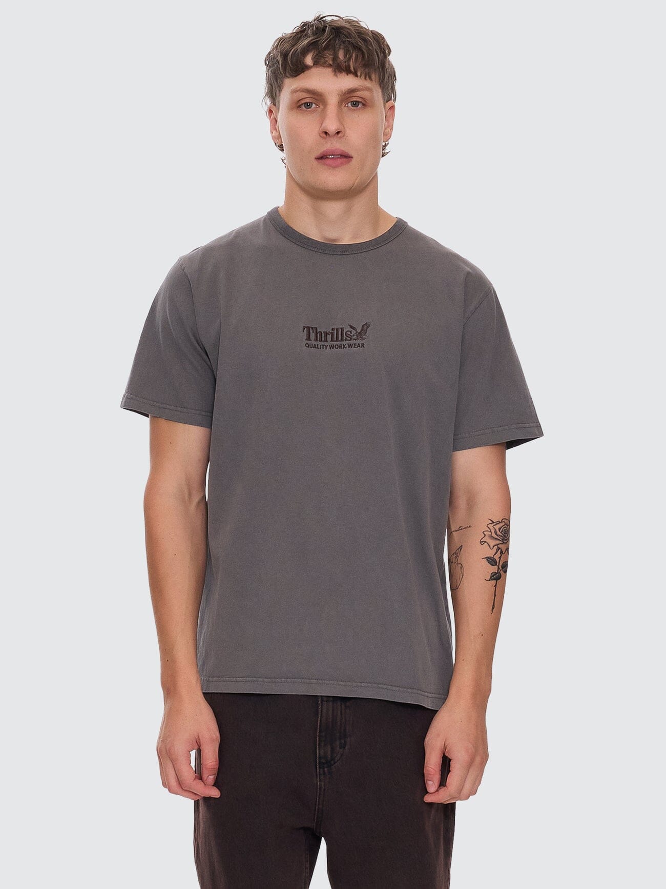 Thrills Workwear Embro Merch Fit Tee - Charcoal Rose XS