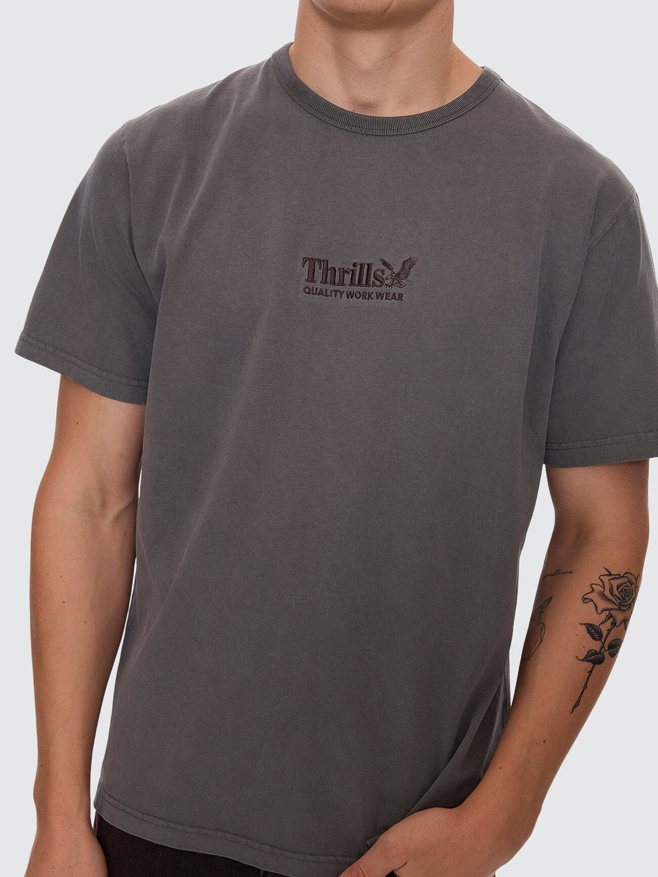 Thrills Workwear Embro Merch Fit Tee - Charcoal Rose XS