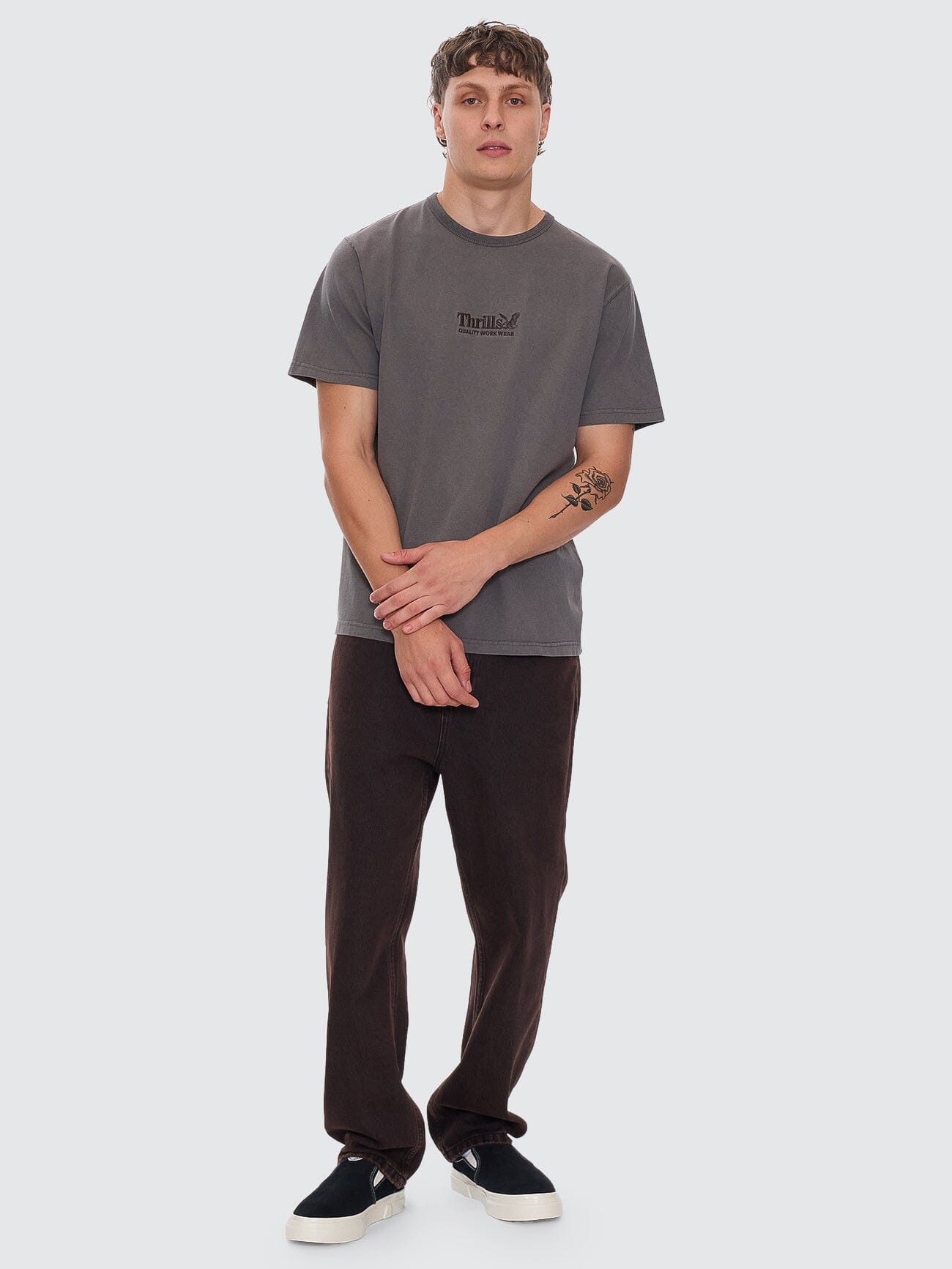 Thrills Workwear Embro Merch Fit Tee - Charcoal Rose XS