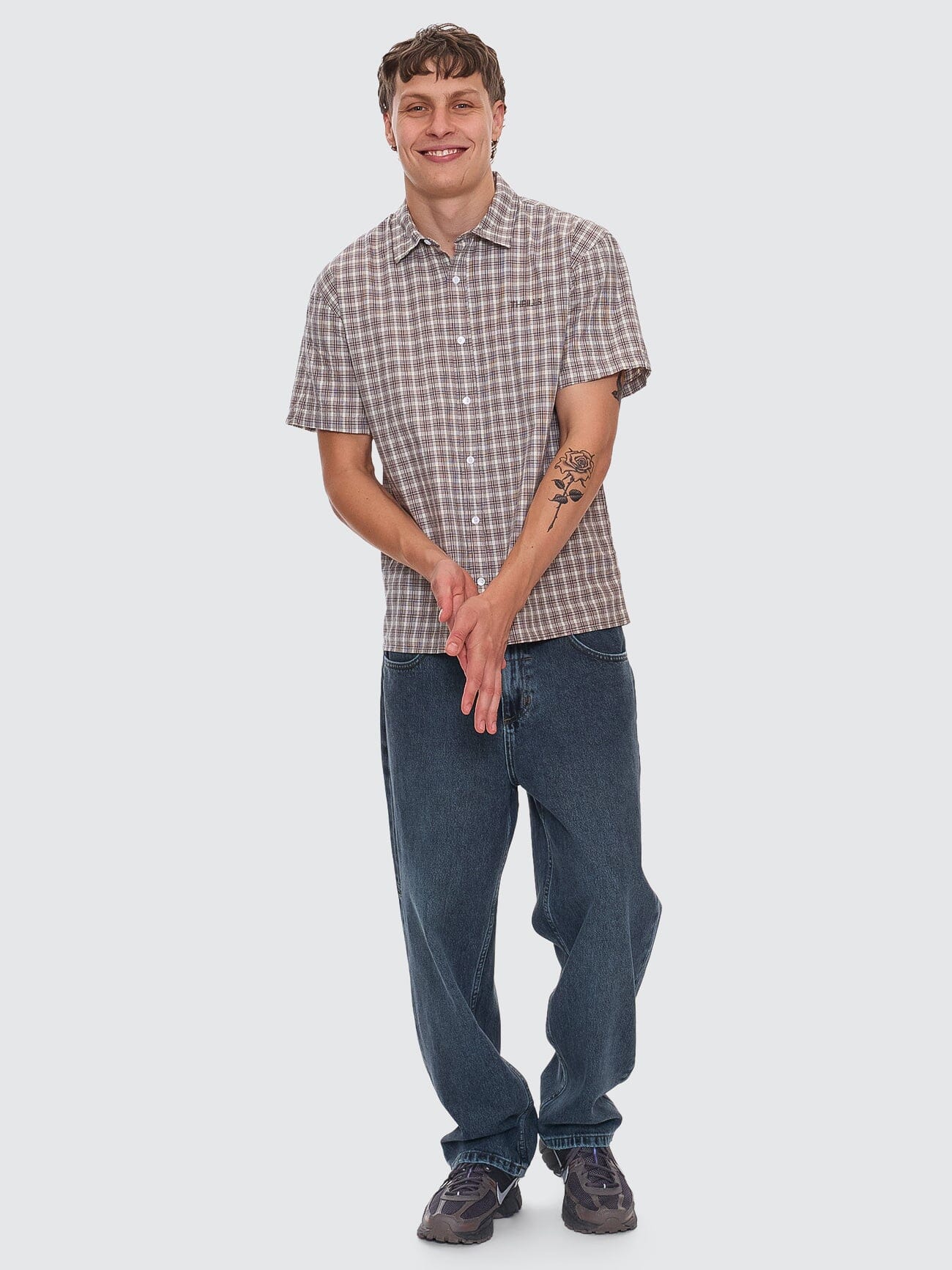 Adorned Check Short Sleeve Shirt in Brown Thrills