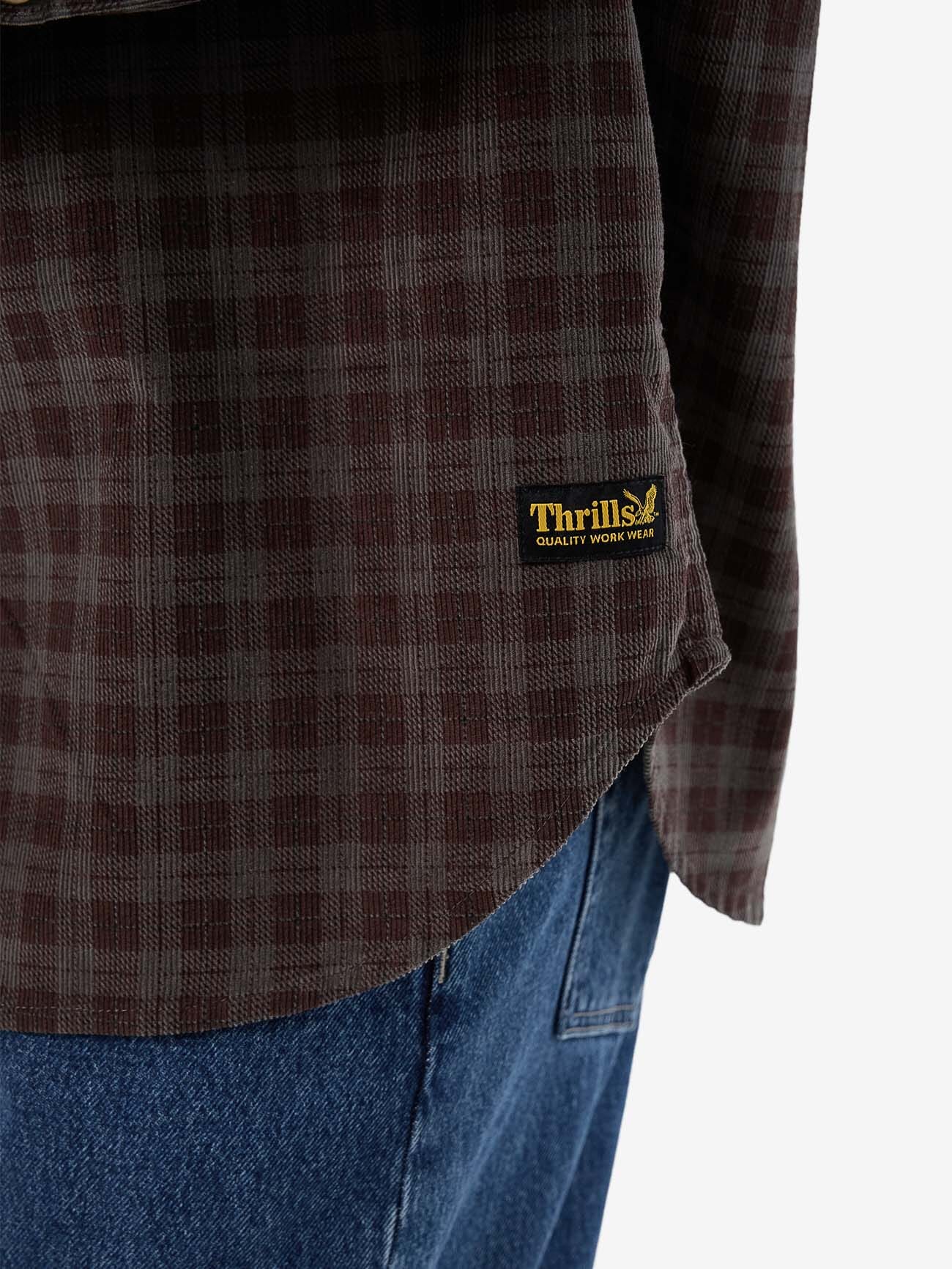 Thrills Union Cord Check Long Sleeve Shirt - Charcoal Rose