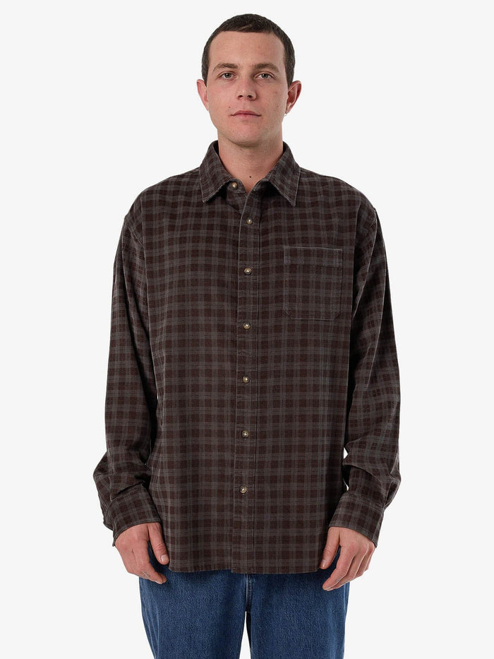 Thrills Union Cord Check Long Sleeve Shirt - Charcoal Rose