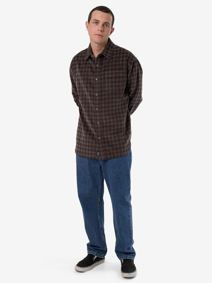 Thrills Union Cord Check Long Sleeve Shirt - Charcoal Rose
